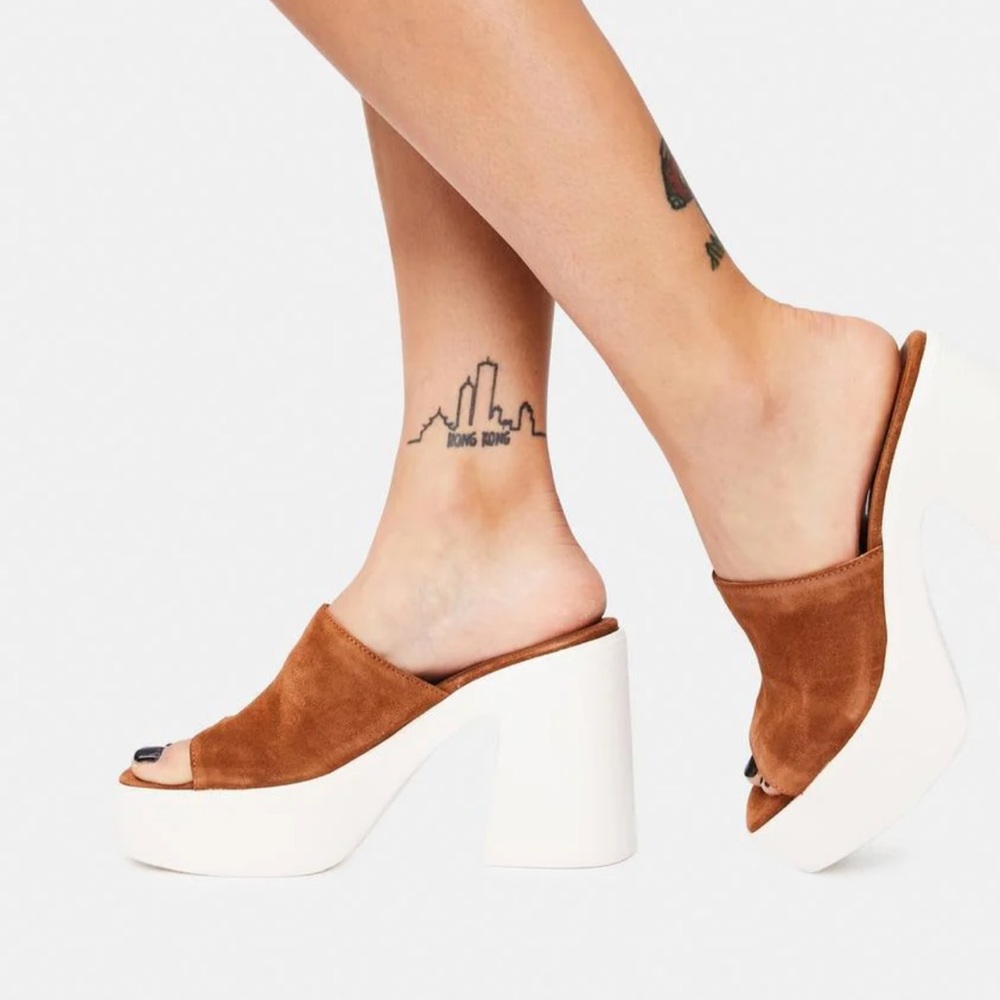 Free People BROWN ZOE LEATHER PLATFORM SANDALS